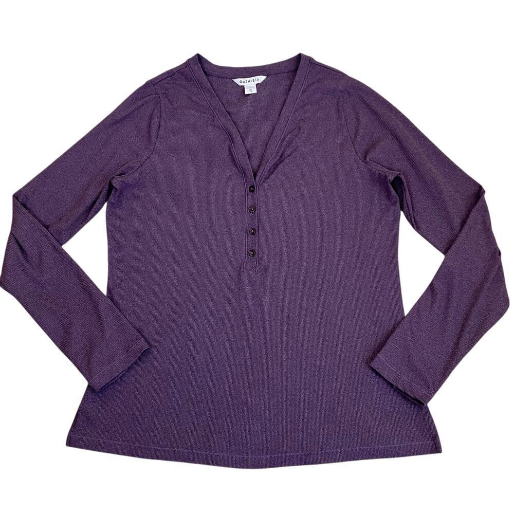 Athleta Sz XL Uptempo Ribbed Henley Top in Regal Plum Purple Stretchy Fitted - Picture 5 of 16